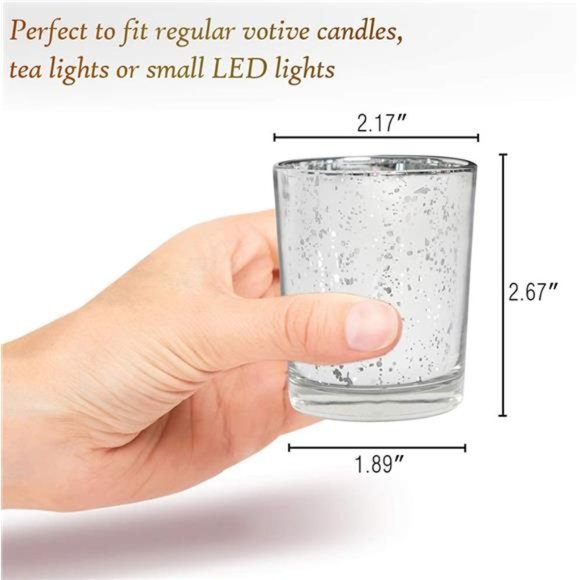 Silver Votive Candle Holders, Mercury Glass Tealight Candle Holder Set of 12 - Picture 5 of 7
